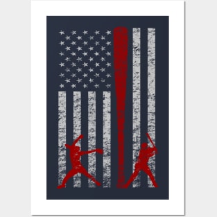 Fast Pitch Softball American Flag Patriotic Pitcher Batter Posters and Art